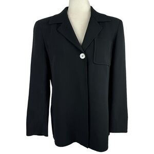 Akris Womens Size 4 Single Button Blazer Jacket Suit Black 100% Virgin Wool Job